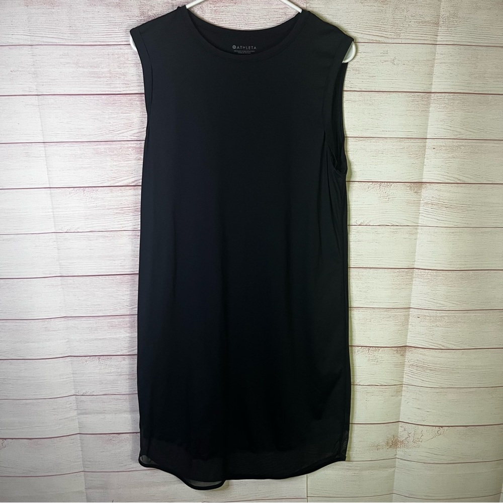 Athleta Black Lined Crew Neck A-Line Mesh Athletic Dress Size ST